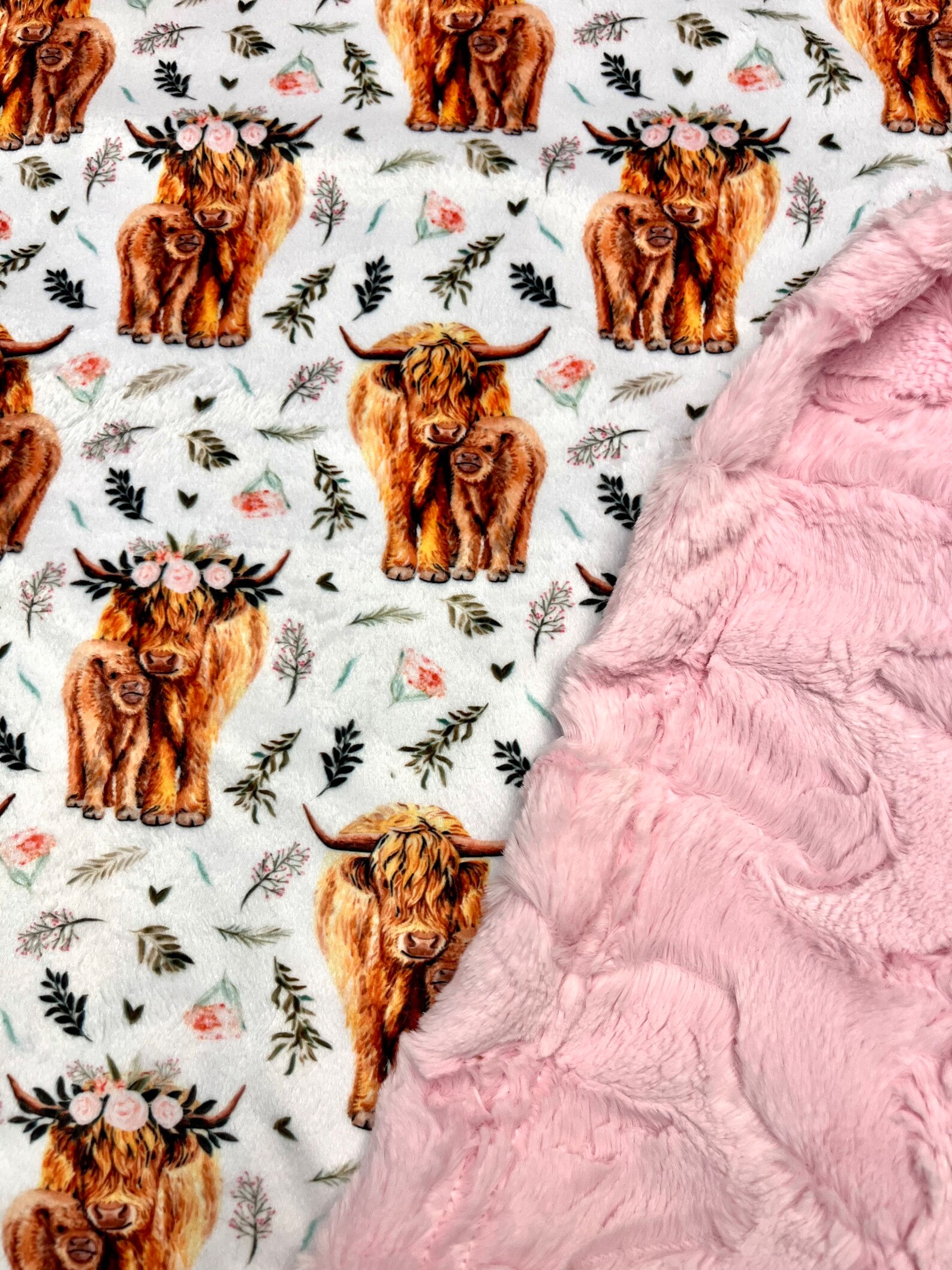 Highland Cows Blanket Cattle Cow Minky Baby Girl Floral Etsy