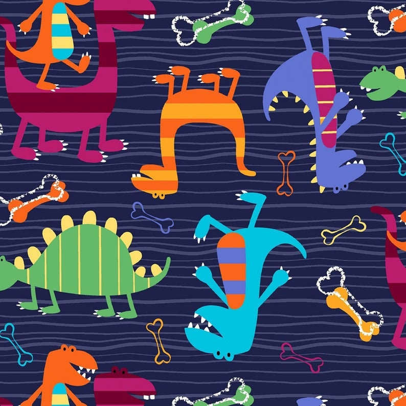 Dinosaur Cotton Fabric by the Yard Fun Dino Fabric for Kids Etsy