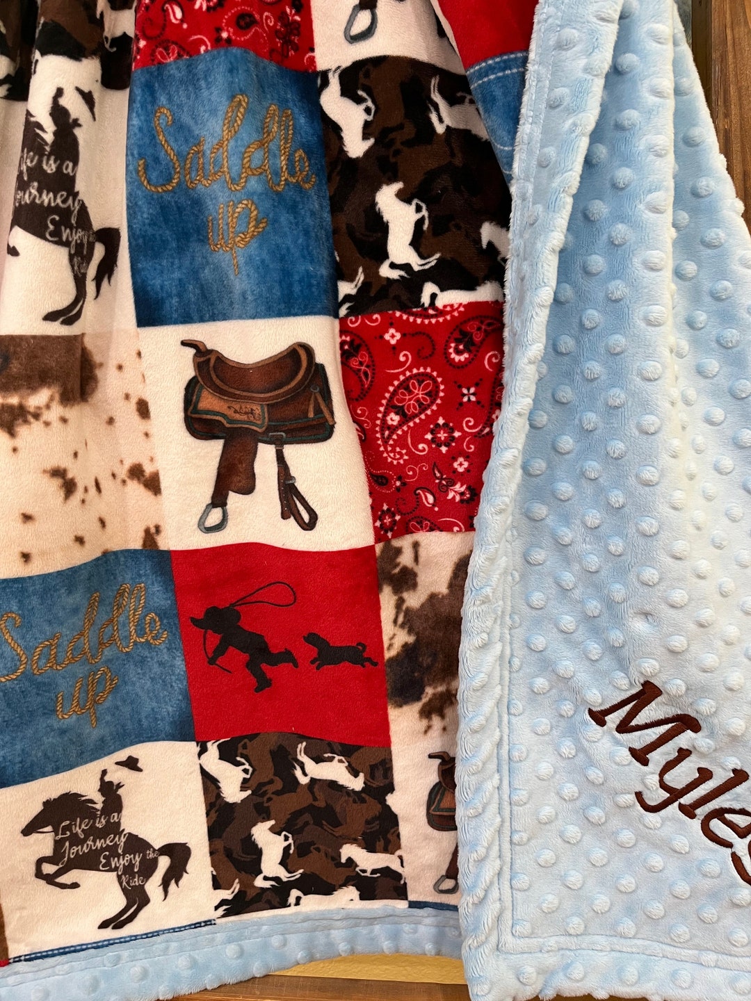 Cowboy Baby Blanket Country Western Cowpoke Adult Throw Minky Boy Retro Rodeo Roping Bronco Nursery Decor Personalized New Baby Gift Etsy