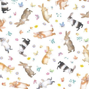 Minky fabric, by the half yard or yard, Michael Miller, Cuddly Bunny, 60 inch wide, pretty bunnies, baby rabbit, cute soft sewing