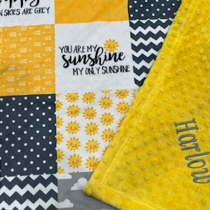 You Are My Sunshine Baby Blanket Yellow Gray Designer Minky Gender Neutral Gift for Child Mom New Baby Gift Crib Nursery Throw Etsy
