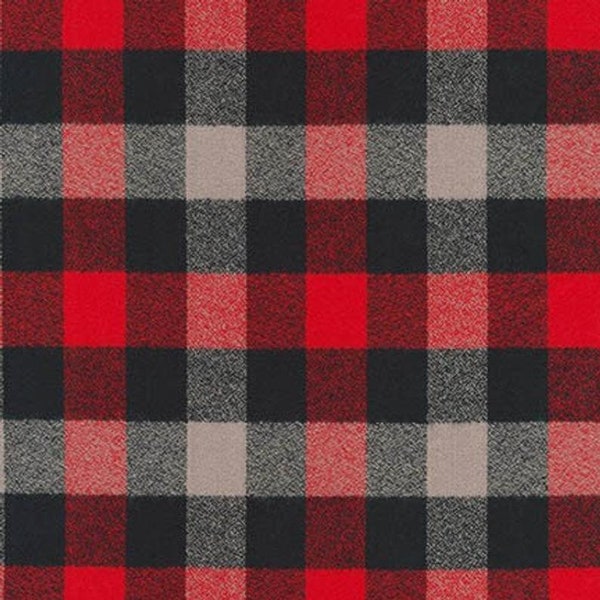 Red Black and Gray Mammoth Flannel fabric plaid, Kaufman Mammoth Buffalo Check gingham, by the yard, Christmas decor fabric, SRKF164223