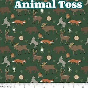 Woodland Animals, Fabric by the yard, half yard, Adventure is Calling, Riley Blake, bear deer buck wolf, quilting cotton, green navy blue