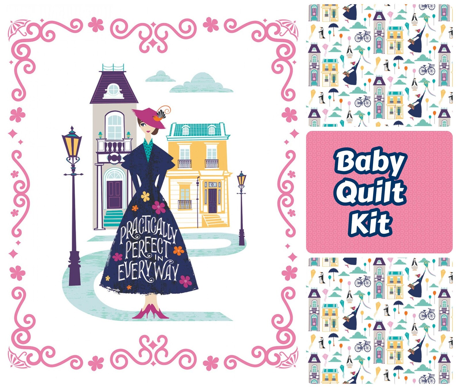 Mary Poppins Fabric Baby Quilt Kit Baby Girl Quilt Kit Pink Etsy UK