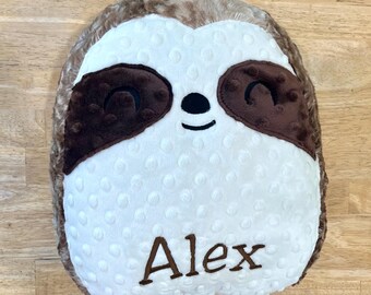 Personalized Sloth Pillow, Sloth Squishy, stuffie, Soft minky plush throw pillow, kids softie, plushie, stuffed child toy, gift for girl boy