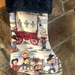 Christmas Stockings for boys, Cowboy, cowpoke, little boys toddler, personalized, nostalgic retro vintage cowboys, rodeo, chuck wagon minky image 5