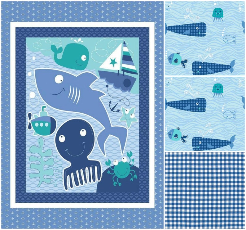 Baby Shark Quilt Kit Easy Panel Fabric Whale Baby Boy Blue Etsy
