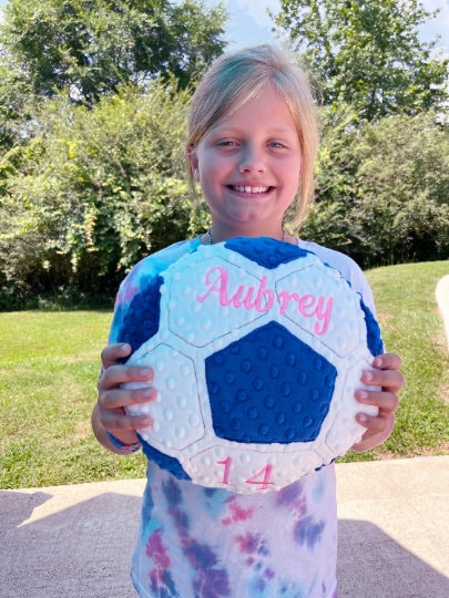 Personalized Soccer Pillow, Soft minky plush pillow, kids sports ball softie, plushie throw pillow, embroidered, stuffed handmade, child toy