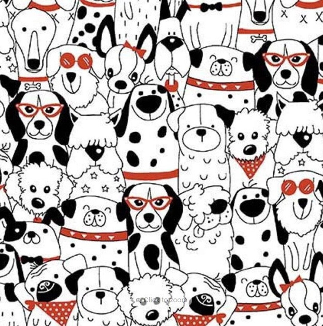 Minky Fabric, by the Half Yard or Yard, Michael Miller, Dogs Bow Wow, Black White Red, Colorful