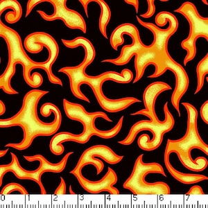 flame fire fabric by the yard, orange black red yellow, 100 percent cotton quilting, face mask fabric, fireman fabric, flames