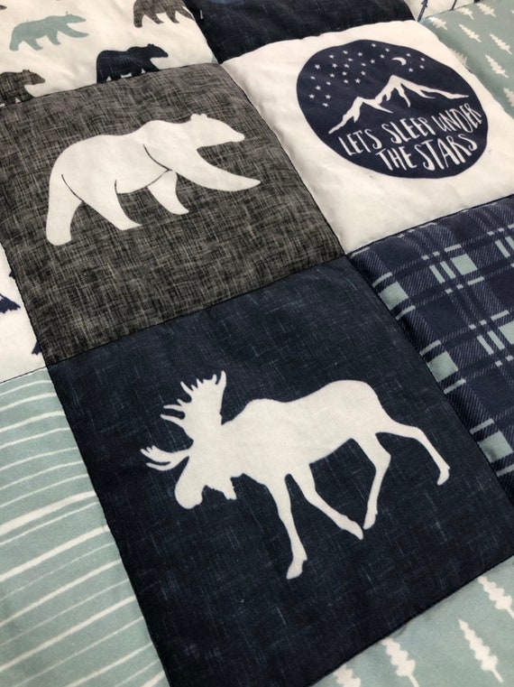 Woodland Themed Remnants Rag Quilt Moose Deer Black Bears