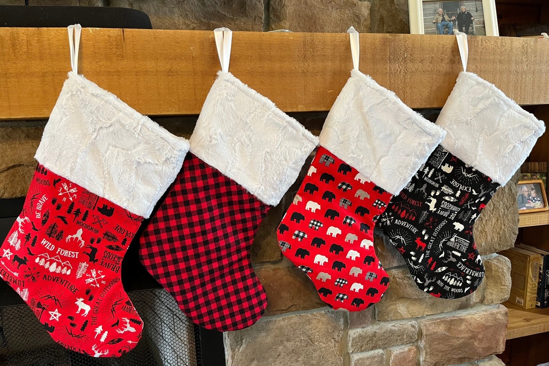 Family Christmas Stockings, Personalized Bear Moose Buffalo Plaid, Deer