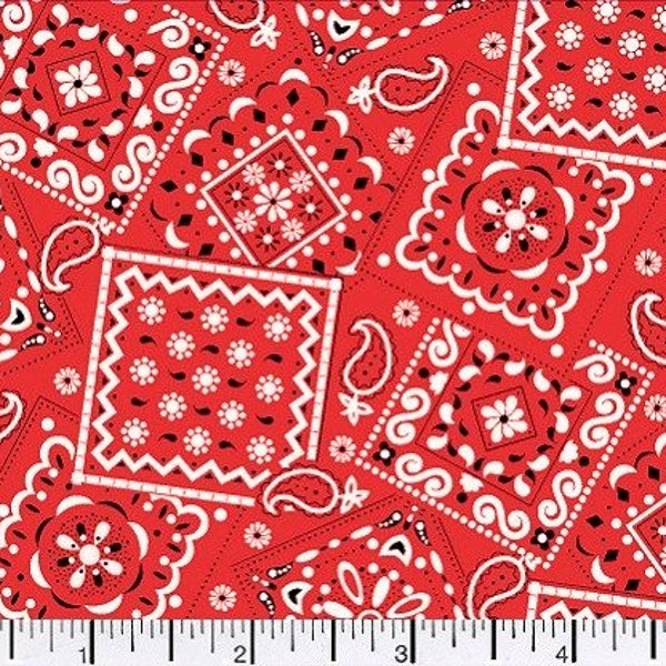 red bandana Fabric by the yard, 100 percent cotton quilting fabric, face mask making fabric supply, paisley, country, 1st quality