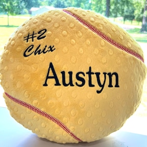 Personalized Softball Pillow, Name embroidered (not vinyl) gift for girl ball player, team gift, kids sports softie, plush handmade