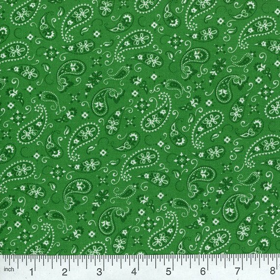 Green bandana Fabric by the yard paisley 100 percent cotton Etsy