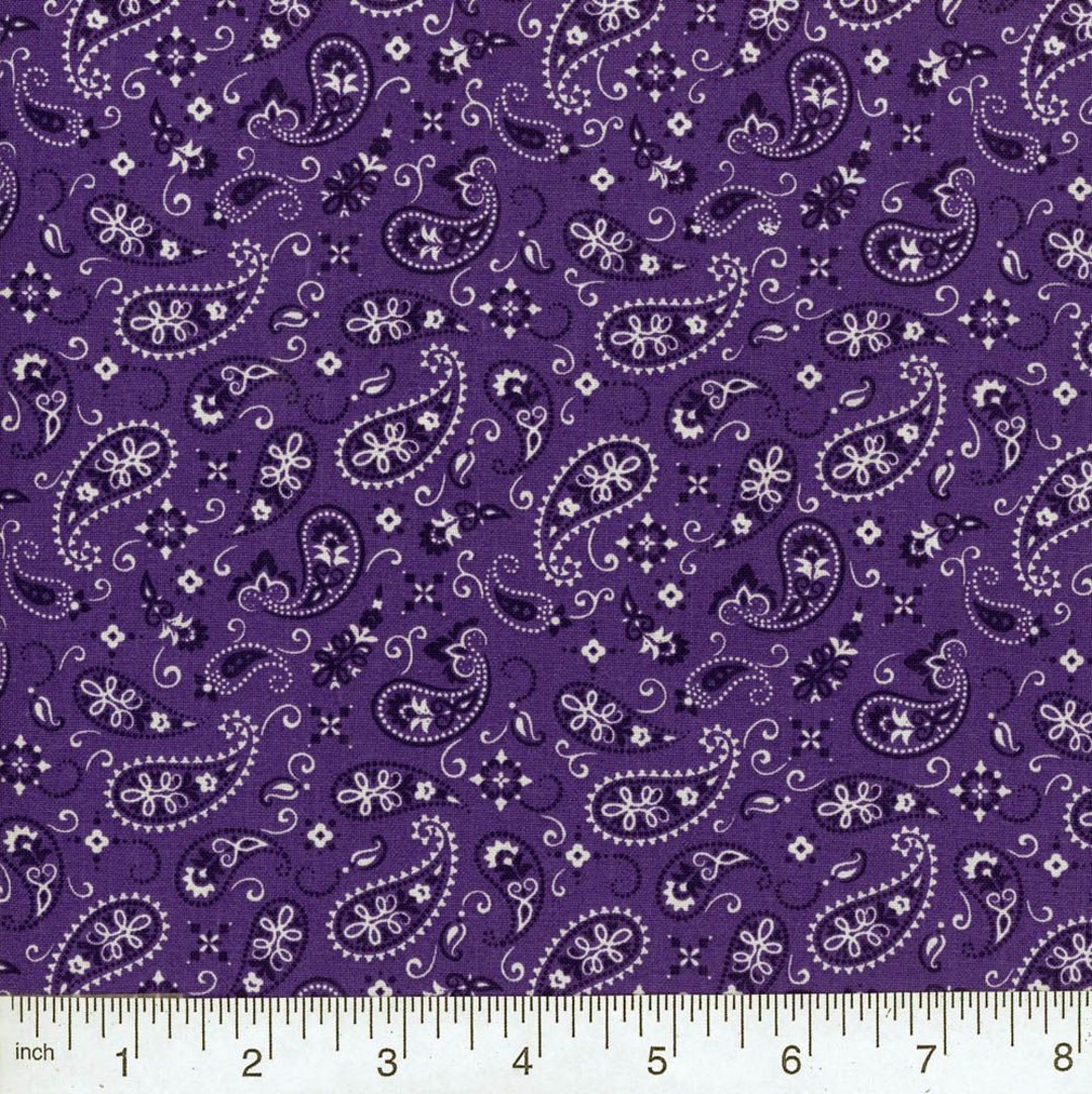 Purple Bandana Fabric by the Yard, Paisley 100 Percent Cotton Quilting Fabric, Fabric Supply