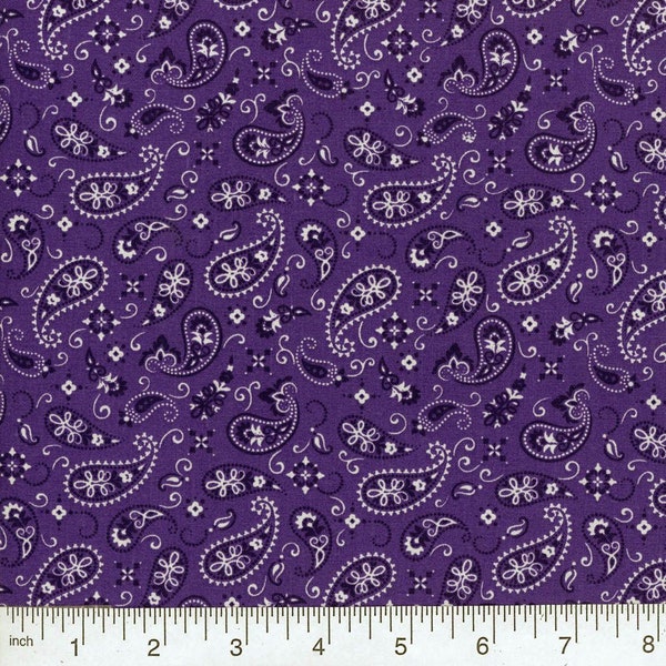 purple bandana Fabric by the yard, paisley 100 percent cotton quilting fabric, fabric supply, country girl, pretty