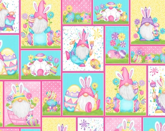 35" end of bolt Easter fabric, HEG562-21, Hoppy Easter Gnomies, Gnomes, Designer Shelly Comiskey, Patchwork, Henry Glass,Spring cotton