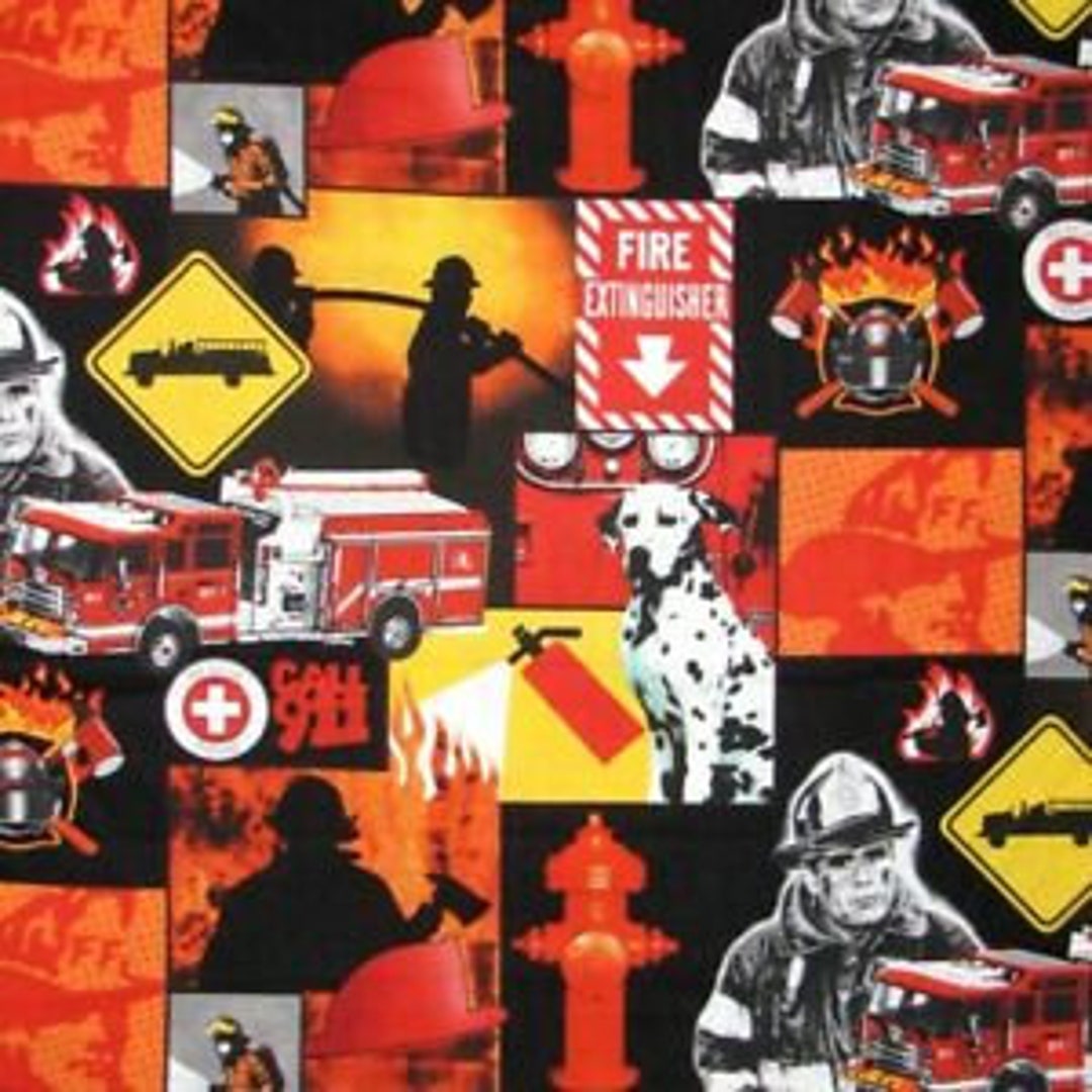 Fireman Fire Department Fire Truck Fabric by the Yard, Dalmation Dog ...