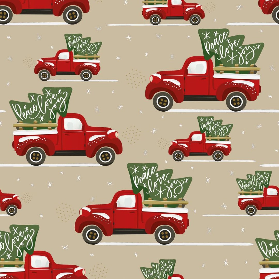 Christmas Trucks Fabric Red Truck Trees Cotton Fabric By The Yard Retro  Vintage Trucks Peacesexiezpix Web Porn