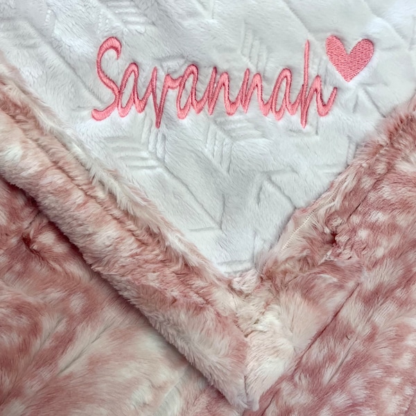 White Baby Blanket, embossed arrows, soft white Minky, pink blue, gender neutral, crib nursery, new baby gift, personalized, handmade, hide