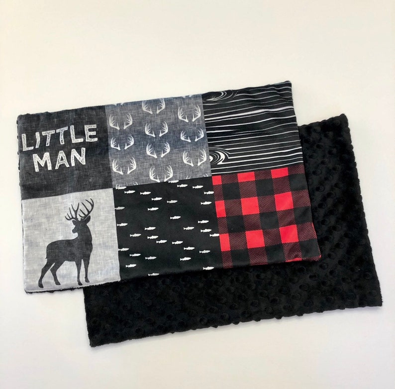 Little man burp cloth,minky burp cloth,woodland buck deer,new baby gift,baby shower,antlers,buffalo plaid,lumberjack,designer minky,lovie image 1