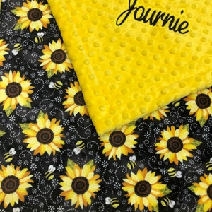 Sunflowers Minky Blanket, minky baby blanket, soft, bees yellow floral sun flowers, adult throw, Toddler, new baby gift, personalized, happy