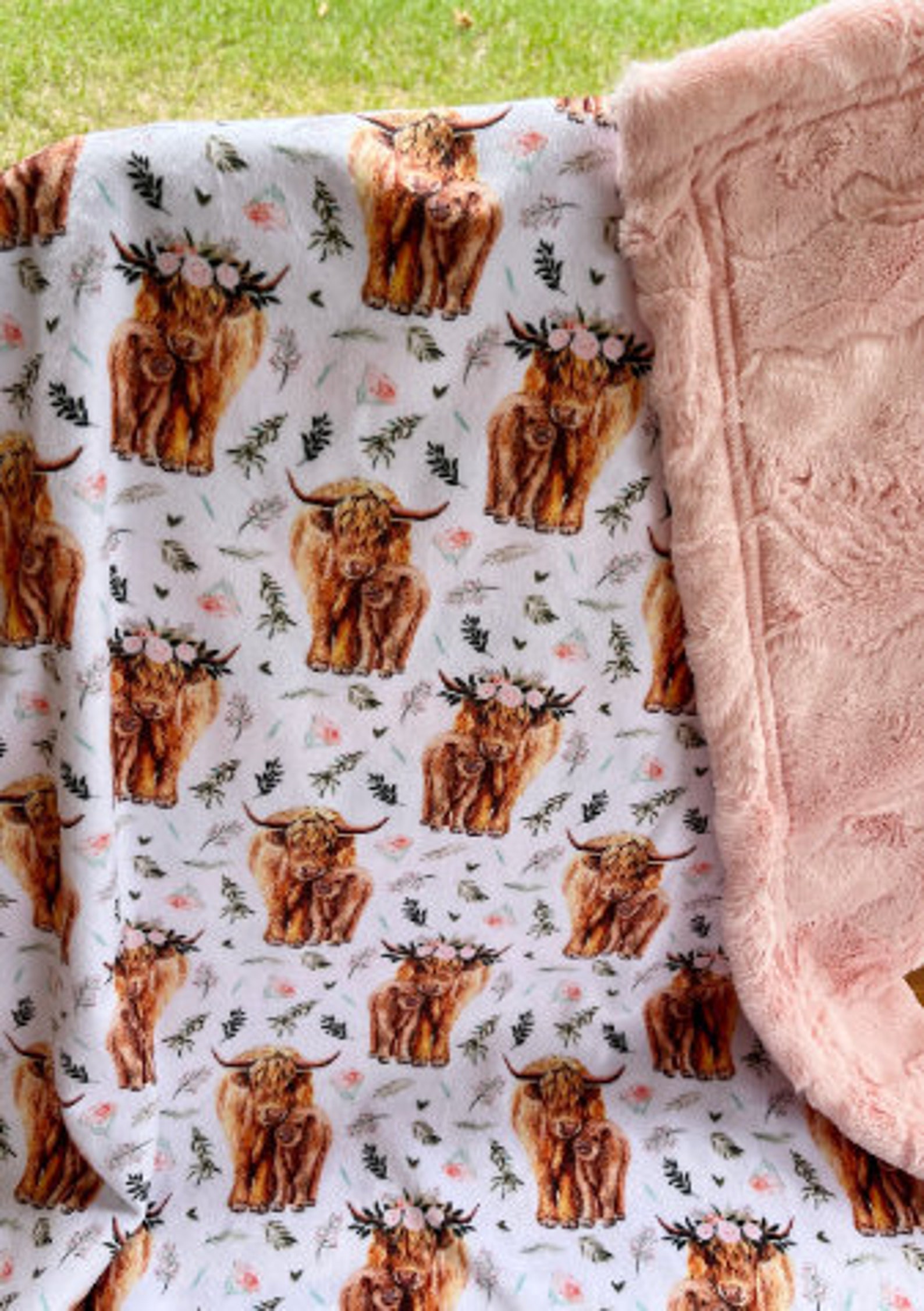 Highland Cows Blanket Cattle Cow Minky Baby Girl Floral Etsy