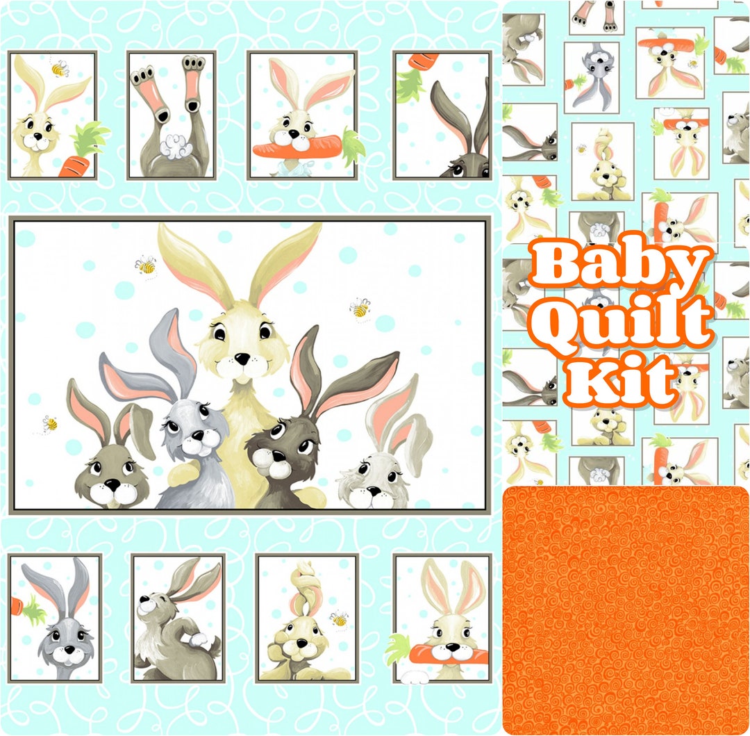 Bunny Baby Quilt Kit Baby Quilt Kit Bunny Rabbits Carrots Easter Boy or Girl Gender Neutral Cotton Fabric Crib Diy Easy Panel Kit Etsy