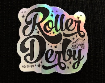 Retro Roller Derby Hand Schriftzug Regenbogen holographische Aufkleber