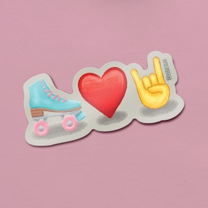 Skate, amour, et autocollant emoji rock n’roll