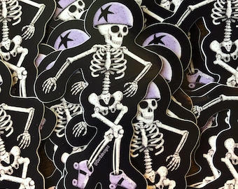 Roller Derby Skating Skeleton Vinyl Sticker