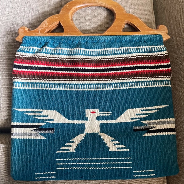 1940s chimayo purse with wooden handles