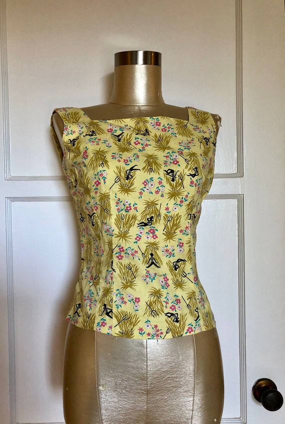 1950s novelty cotton boat cut blouse - image 1