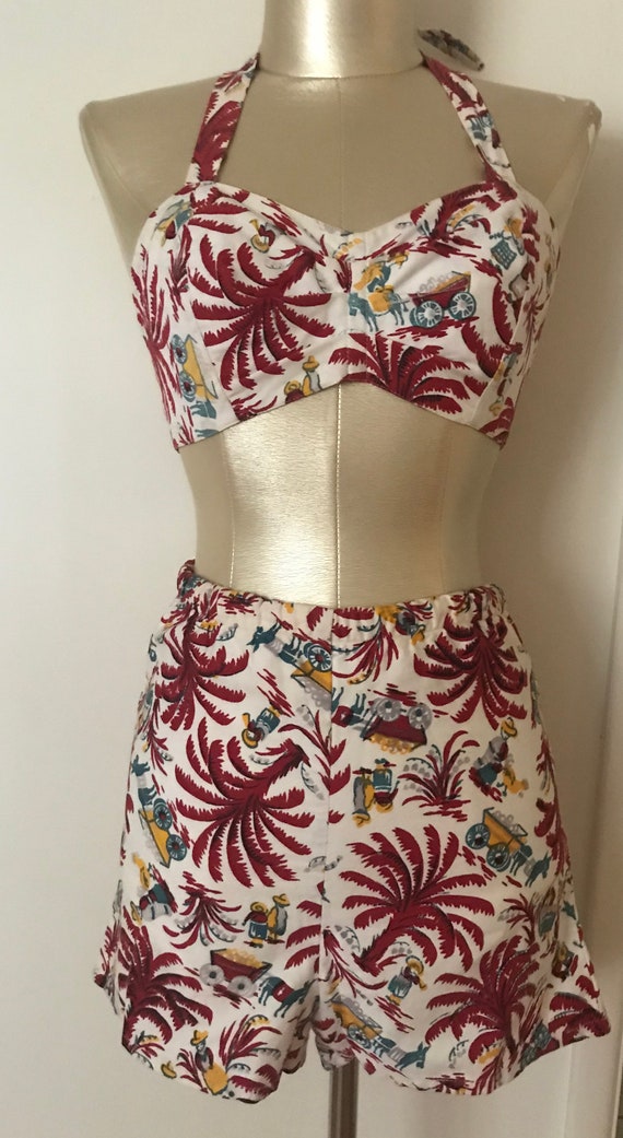 1940s 2pc Tropical Playsuit sun suit
