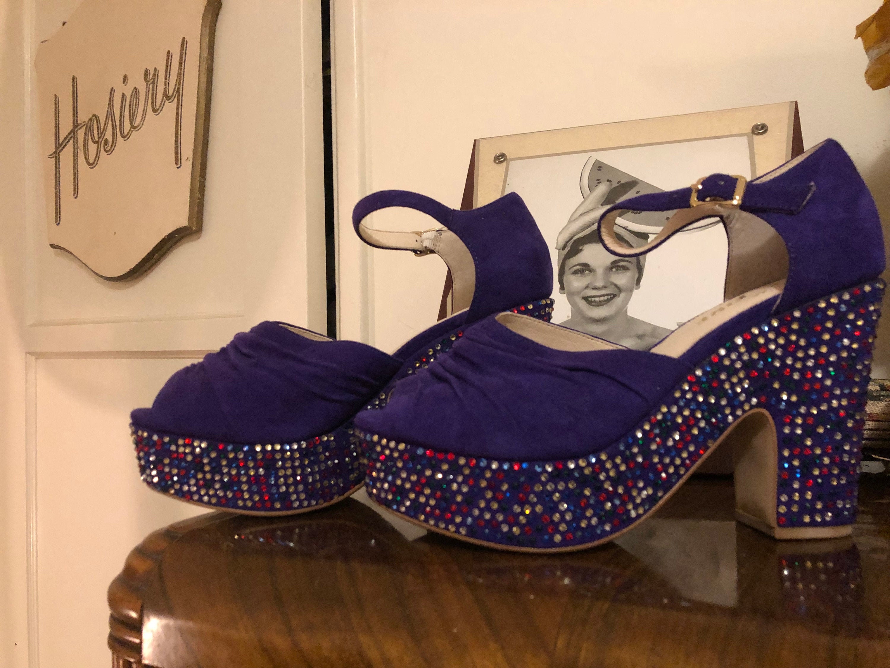 Miss L Fire Purple Rhinestone Platforms 