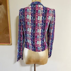 1940s long sleeve multicolored printed silk blouse image 2