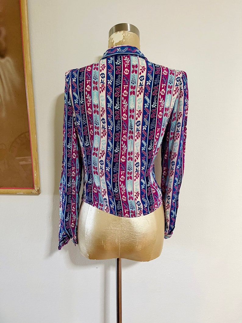 1940s long sleeve multicolored printed silk blouse image 2