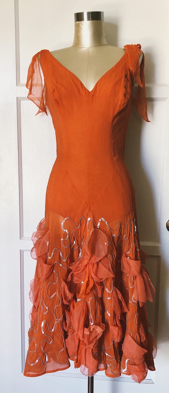 1950s Showgirl Orange dress