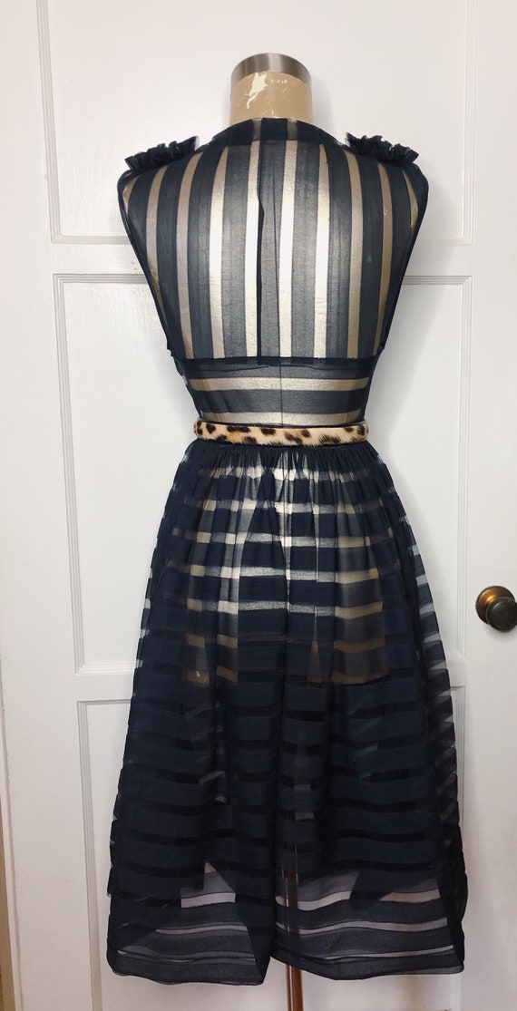 1950s RARE dark navy sheer stripped overdress - image 4