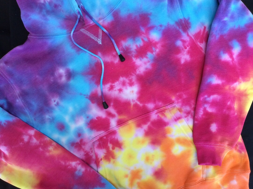 Adult Rainbow Tiedye Hoodie Unisex Fleece Cotton Jumper Sweatshirt