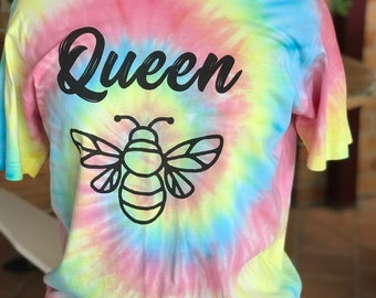 Queen Bee Tiedye Printed T-shirt, Gift Present Mother Day, Birthday, Mums Day, Special Day, Unique, One of a Kind, Tiedye Unisex Adult