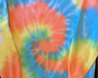 Kids Adults Fleece Crewneck Unisex Rainbow Tiedye Jumper Sweatshirt Pullover Longsleeve