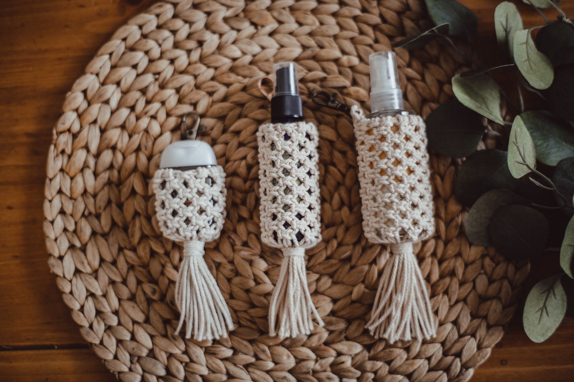 Macrame Hand Sanitizer Spray Holder Keychain Etsy