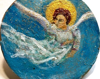 Hand Painted Christmas Angel Ornament, One of a Kind, 3 Inch