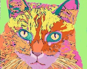 Gracie: Colorful Abstract Cat Print, Contemporary Wall Art