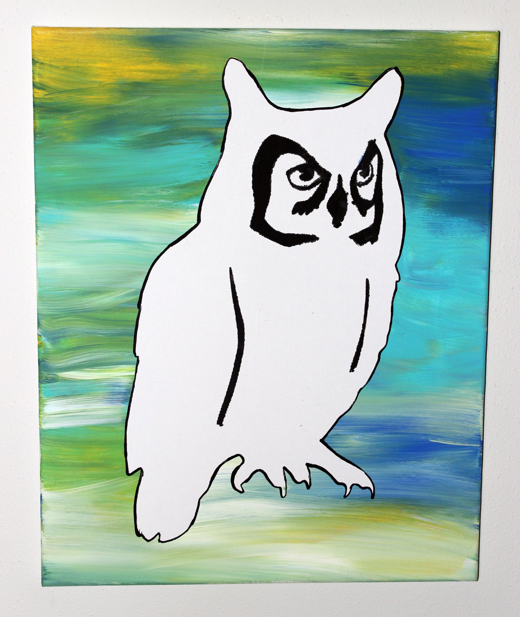 Horned Owl Flow Painting- DIY Canvas Coloring Page! For Creative Painting, Paint Parties, and Group