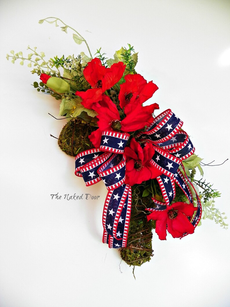 Welcome wreath military decor patriotic everyday decor July 4 Americana Farmhouse wreath cross with poppies Ready to Ship