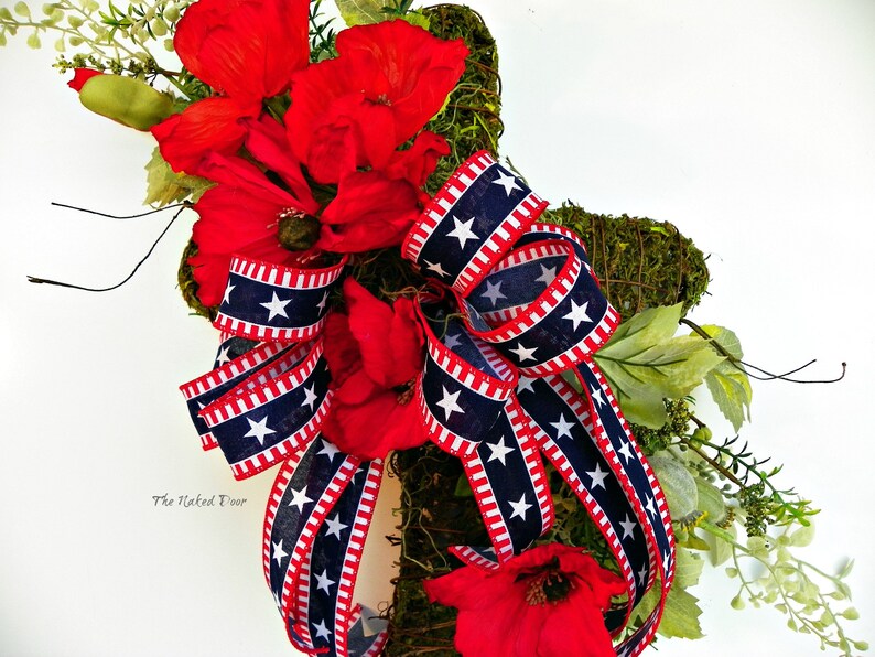 Welcome wreath military decor patriotic everyday decor July 4 Americana Farmhouse wreath cross with poppies Ready to Ship