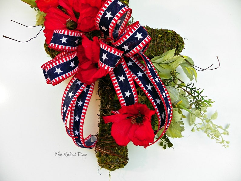 Welcome wreath military decor patriotic everyday decor July 4 Americana Farmhouse wreath cross with poppies Ready to Ship
